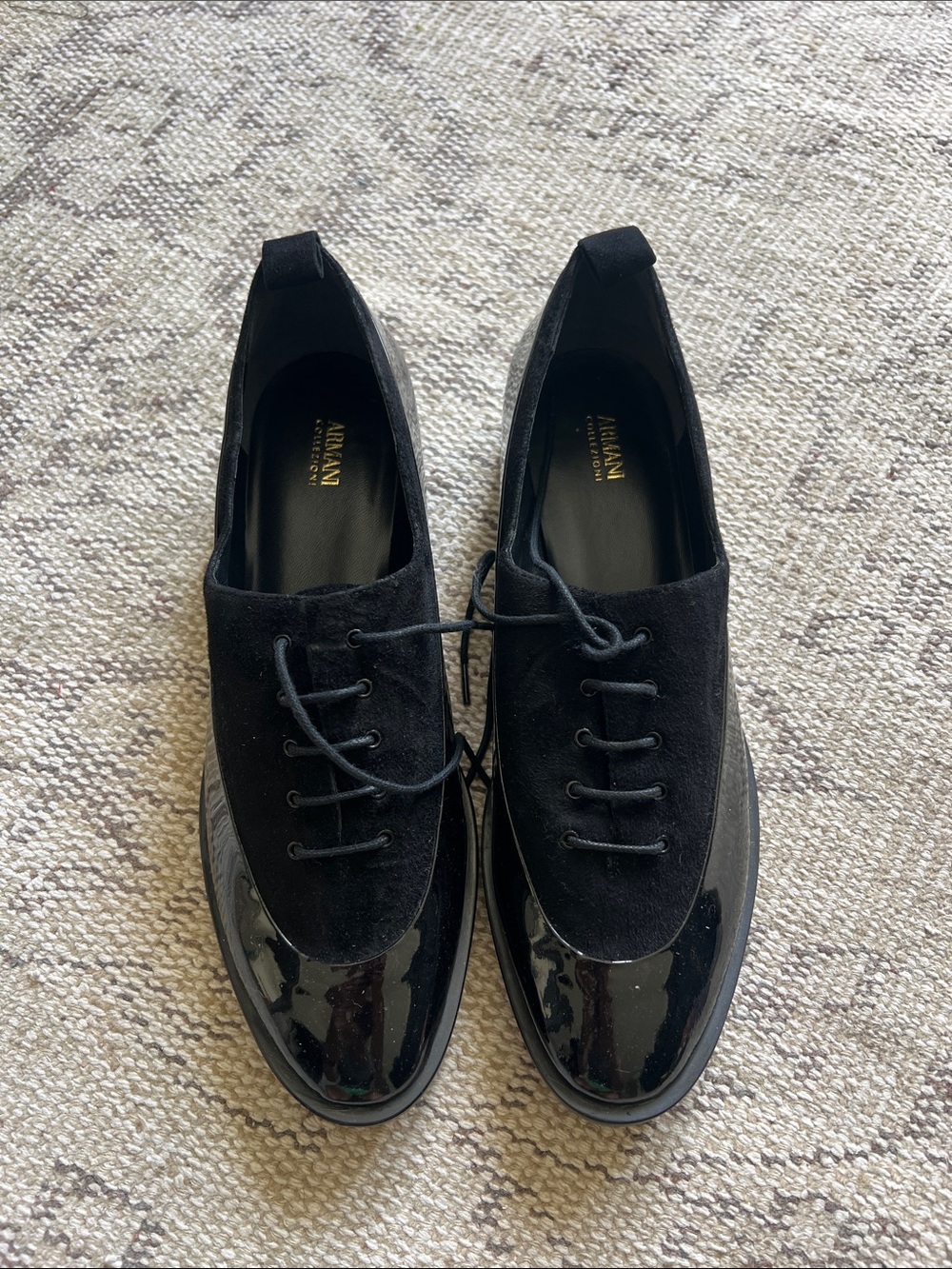 Armani Collezioni Black Mixed-Material Lace-Up Flats